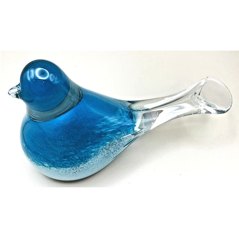 Blue Bird Art Glass Hand Crafted Blue Paperweight Desk Figurine 7" x 4" Vintage